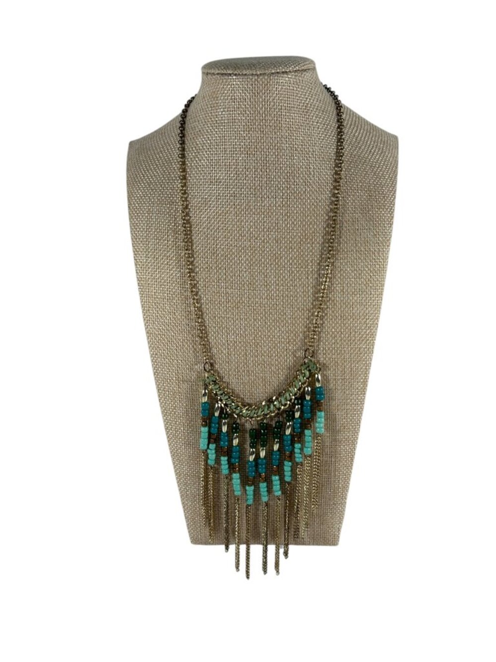 Boho Seed Beaded Fringe Nordstrom Carole Necklace Gold Tone Chain Tassel Bib